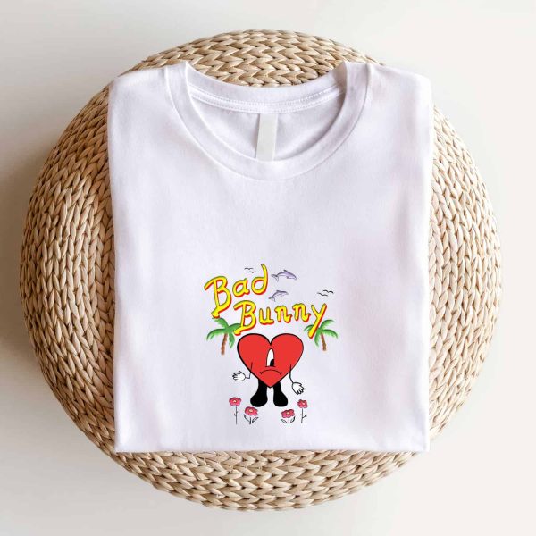 Bad Bunny Heart Embroidered T Shirt, Un Verano Sin Ti Album, Gifts for Bad Bunny Fans