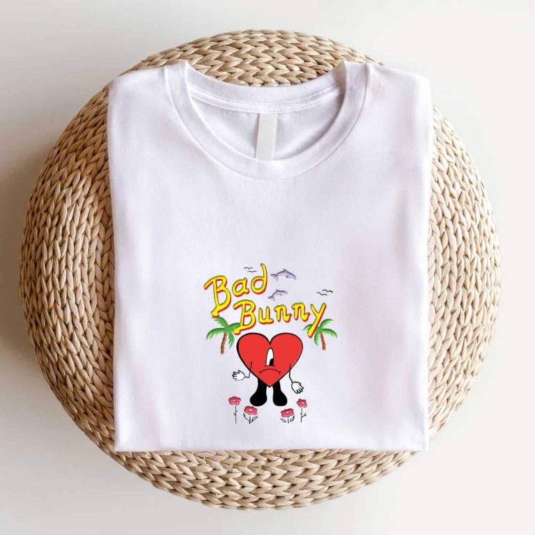 Bad Bunny Heart Embroidered T Shirt, Un Verano Sin Ti Album, Gifts for