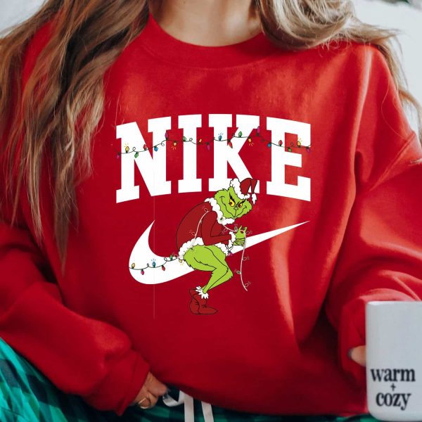 Grinch Nike Sweatshirt, Funny Christmas Sweatshirt, Christmas Gift Ideas