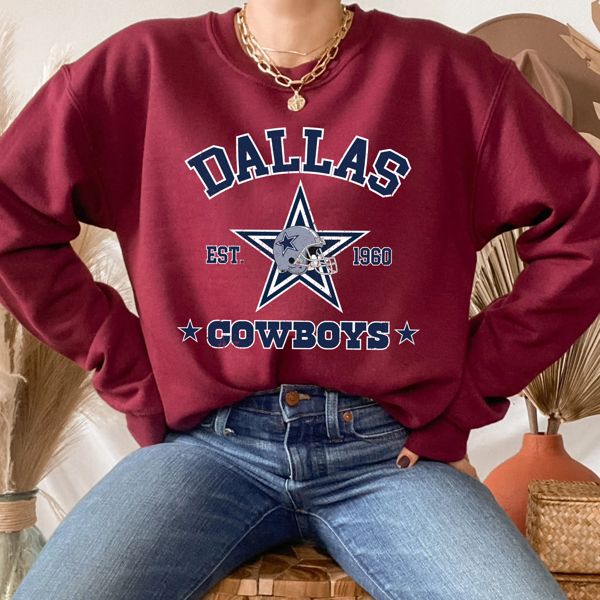 Cowboys Football Sweatshirt Dallas Fan Crewneck Shirt Cowboys