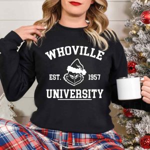 Whoville University Sweatshirt Grinch Long Sleeve Shirt Christmas Gifts 2022 for Her 2