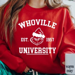 Whoville University Sweatshirt Grinch Long Sleeve Shirt Christmas Gifts 2022 for Her