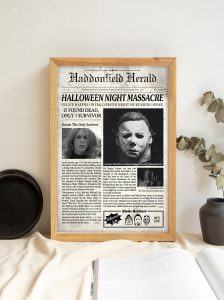 Haddonfield Illinois 1978 Poster, Michael Myers, Halloween Horror Movies Gift Fan