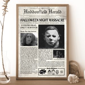 Haddonfield Illinois 1978 Poster, Michael Myers, Halloween Horror Movies Gift Fan