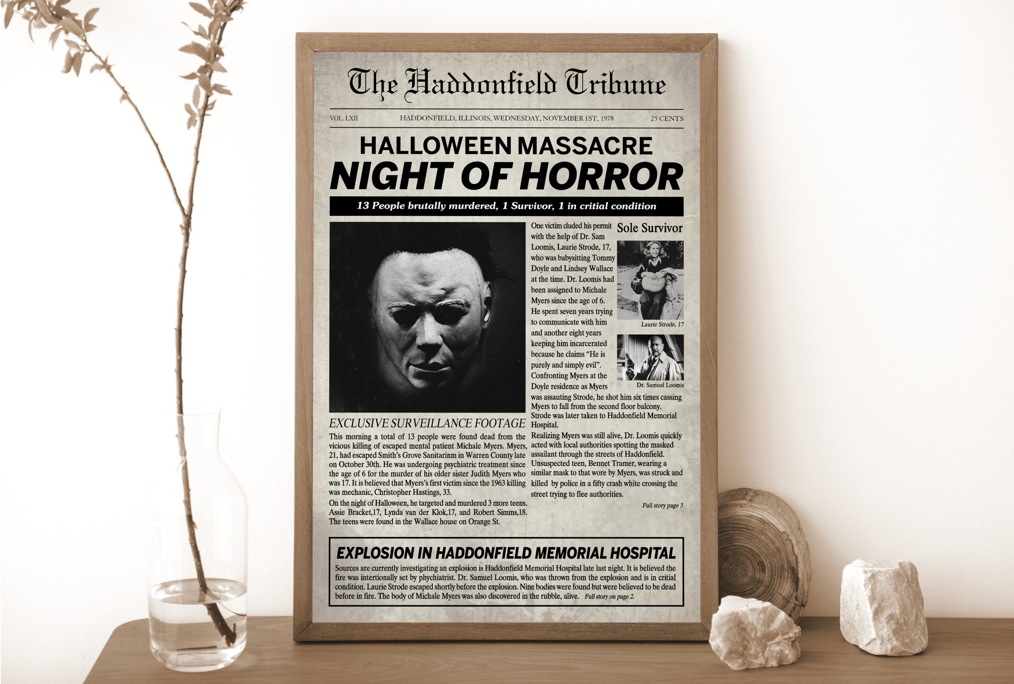 Haddonfield Tribune Poster, Halloween Massacre, Michael Myers - Happy ...