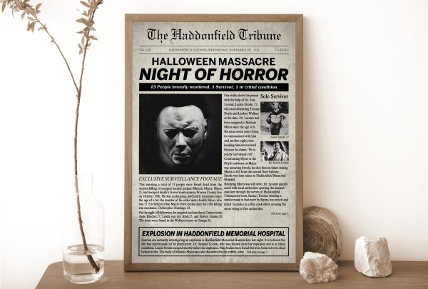 Haddonfield Tribune Poster, Halloween Massacre, Michael Myers