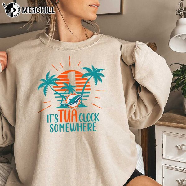 It’s Tua Clock Somewhere Funny Miami Dolphins Shirts Miami Dolphins Christmas Gifts