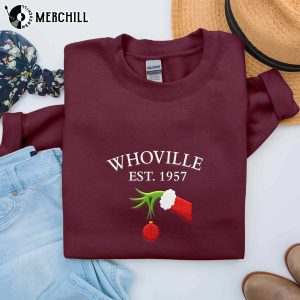 Whoville University Sweatshirt Grinch Embroidered Sweatshirt Grinch Gifts 3