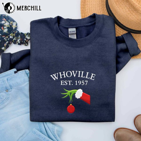 Whoville University Sweatshirt, Grinch Embroidered Sweatshirt, Grinch Gifts
