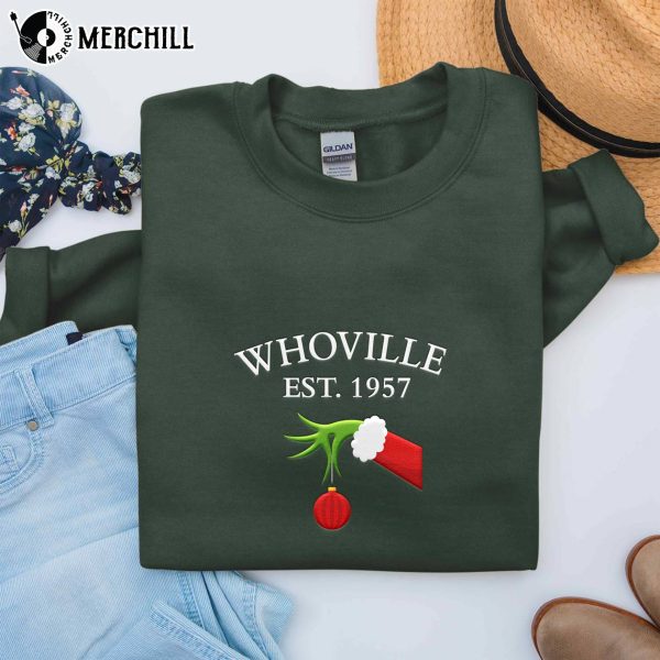 Whoville University Sweatshirt, Grinch Embroidered Sweatshirt, Grinch Gifts