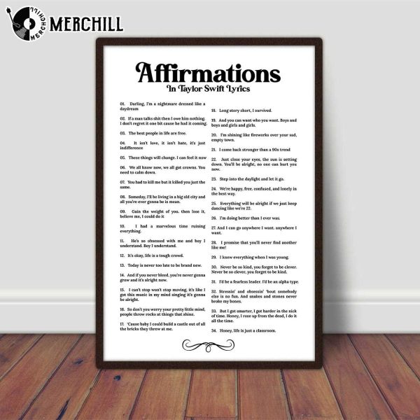 Affirmations In Taylor Swift Lyrics Poster Gift for Swiftie