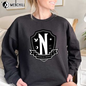 Black White Nevermore Academy Logo Shirt Wednesday Addams Family Gift