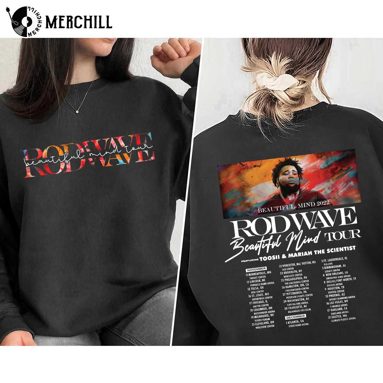 Rod Wave Beautiful Mind 2022 Tour Hoodie Printed 2 Sides Rod Wave Tee Shirt  - Happy Place for Music Lovers