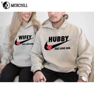 Just Love Him Her Hubby and Wifey Nike Shirt Couples Valentines Day Shirts