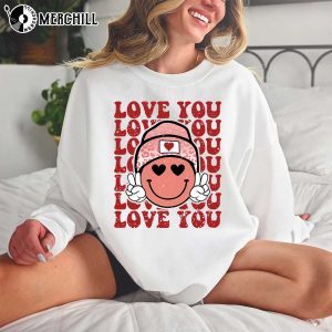 Love You Smile Face Valentines Day Graphic Tee Cute Valentines Day Gifts for Her