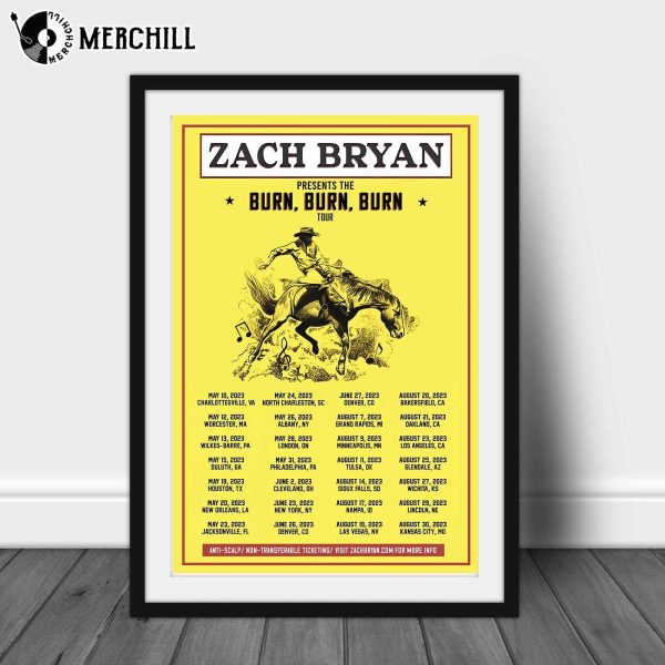 Burn Burn Burn Tour Zach Bryan Poster Gifts for Country Music Lovers