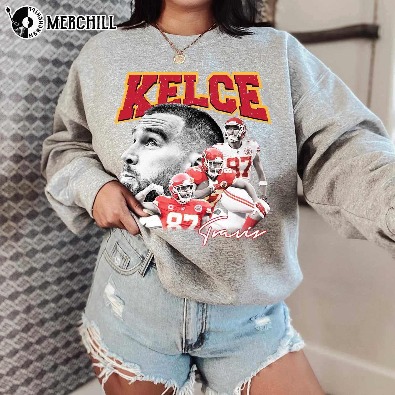 Kansas City Chiefs Travis Kelce Sweatshirt KC Chiefs Gifts - Happy Place  for Music Lovers