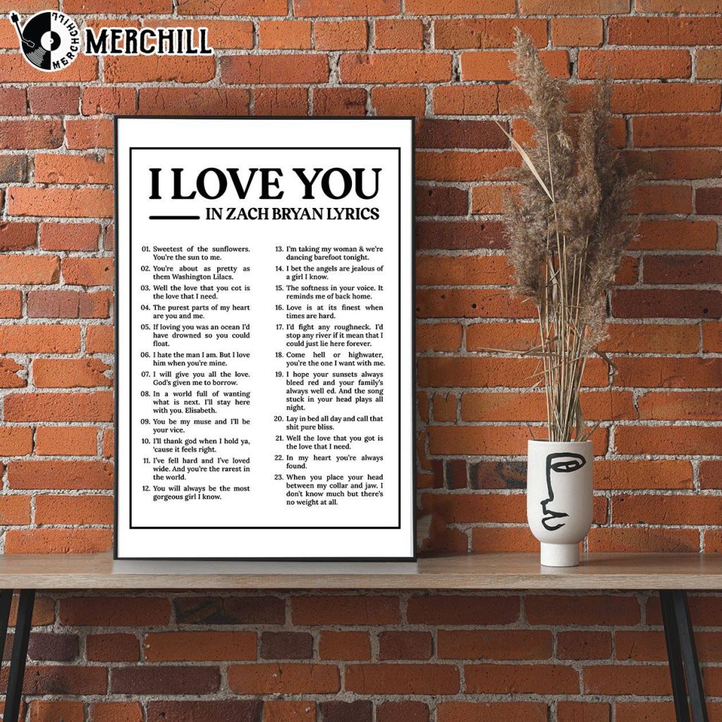 I Love You in Zach Bryan's Lyrics Poster American Heartbreak Album