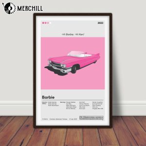Pink Convertible Car Barbie Movie Poster 2023 2