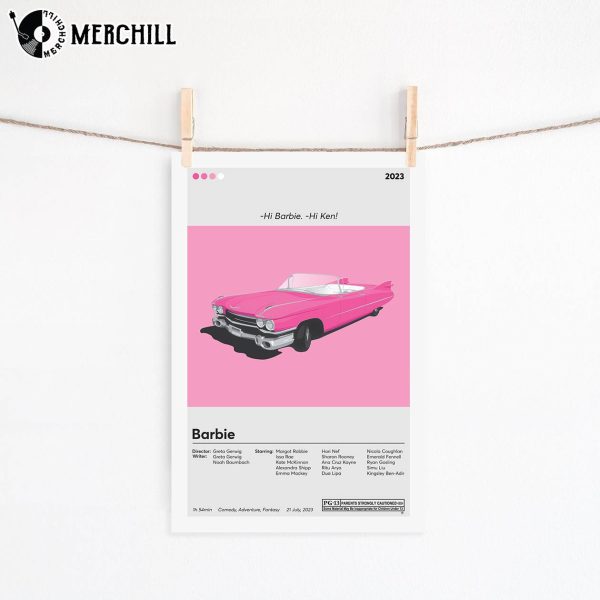 Pink Convertible Car Barbie Movie Poster 2023