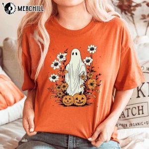 Boho Ghost and Fall Flowers Ladies Halloween Sweatshirt 2