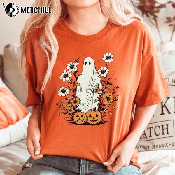 Boho Ghost and Fall Flowers Ladies Halloween Sweatshirt