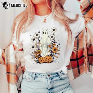 Boho Ghost and Fall Flowers Ladies Halloween Sweatshirt 3
