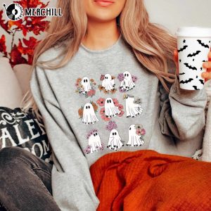 Cute Floral Ghost Halloween Graphic T Shirt