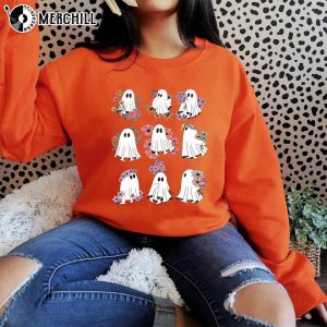 Cute Floral Ghost Halloween Graphic T Shirt 4