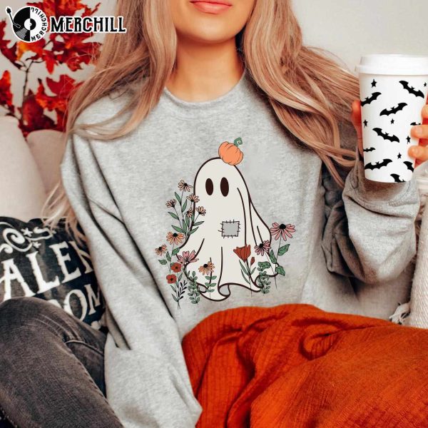 Floral Ghost Cute Halloween Shirt Spooky Season