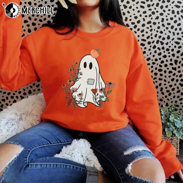 Floral Ghost Cute Halloween Shirt Spooky Season
