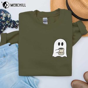 Little Ghost Coffee Crewneck Embroidered Fall Sweatshirt 2