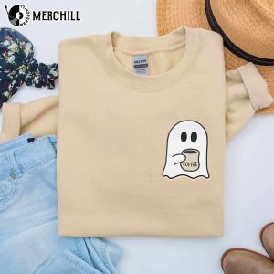 Little Ghost Coffee Crewneck Embroidered Fall Sweatshirt 3