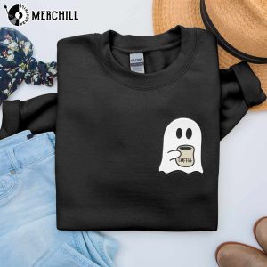 Little Ghost Coffee Crewneck Embroidered Fall Sweatshirt 4