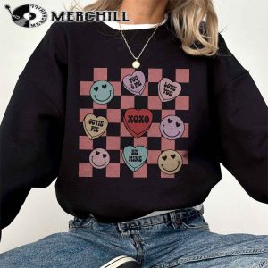 Candy Heart Smiley Face Shirt Retro Valentines Day Gift 2