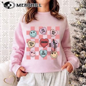 Candy Heart Smiley Face Shirt Retro Valentines Day Gift 3