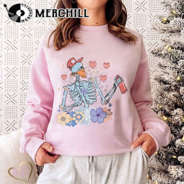 Skeleton Valentines Day Womens Crewneck Retro Valentine Gift for Lover