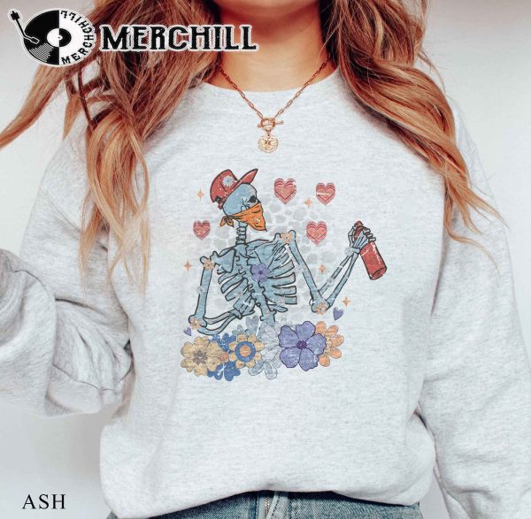 Skeleton Valentines Day Womens Crewneck Retro Valentine Gift for Lover