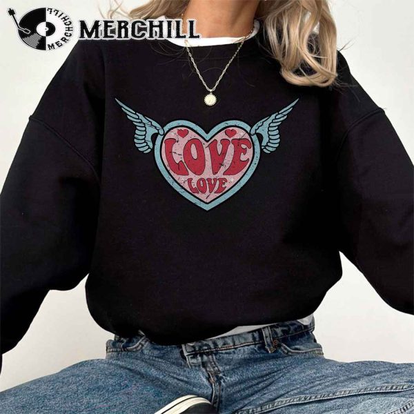 Valentines Rock and Roll Shirt Vintage Valentines Day Retro Heart Wings