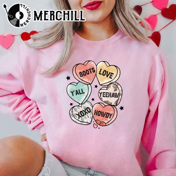 Western Conversation Heart Candy Sweatshirt Cowgirl Valentines Day Gift