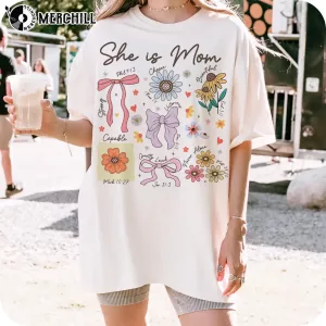 Boho Floral She is Mom Coquette T Shirt Gift Ideas for Mum 4