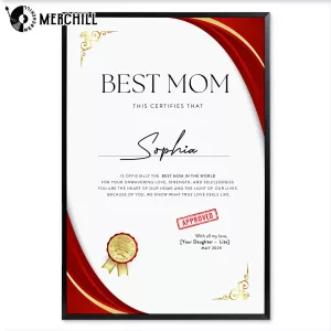 Custom Best Mom Certificate Personalized Mothers Day Gift