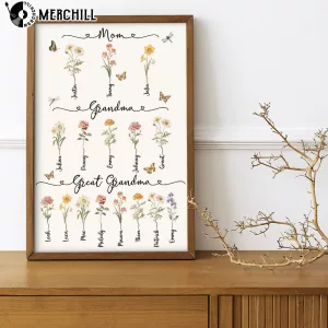 Custom Birth Flower Poster for Grandma Meaningful Mother’s Day Gift