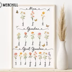 Custom Birth Flower Poster for Grandma Meaningful Mother’s Day Gift