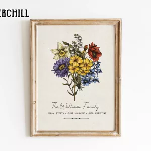 Custom Family Birth Flower Art Print – A Heartwarming Mother’s Day Gift