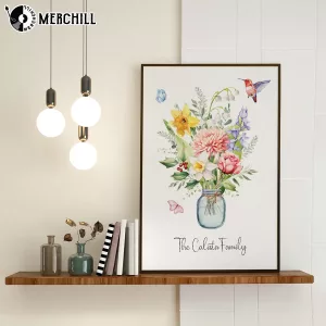 Custom Floral Poster for Mom Birth Month Flowers Family Name 2