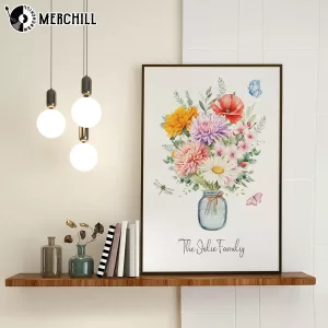 Custom Floral Poster for Mom Birth Month Flowers & Family Name