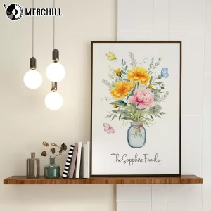 Custom Floral Poster for Mom Birth Month Flowers Family Name 5