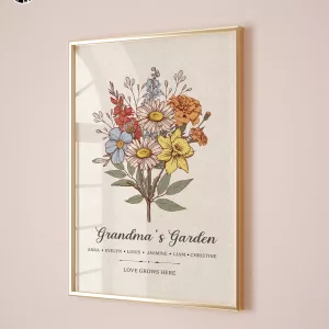 Custom Birth Flower Poster for Grandma featuring personalized floral designs