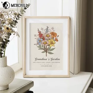 Custom Birth Flower Poster for Grandma featuring personalized floral designs